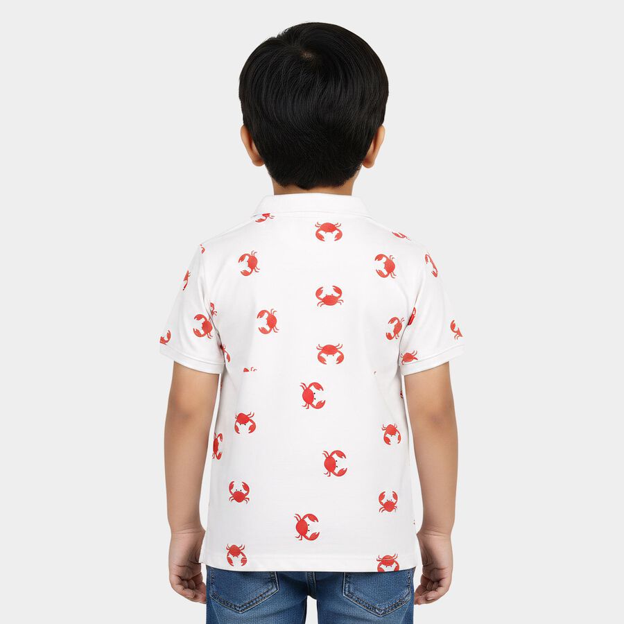 Boys White Cotton Round Neck Casual Boys T-Shirt, सफ़ेद, large
