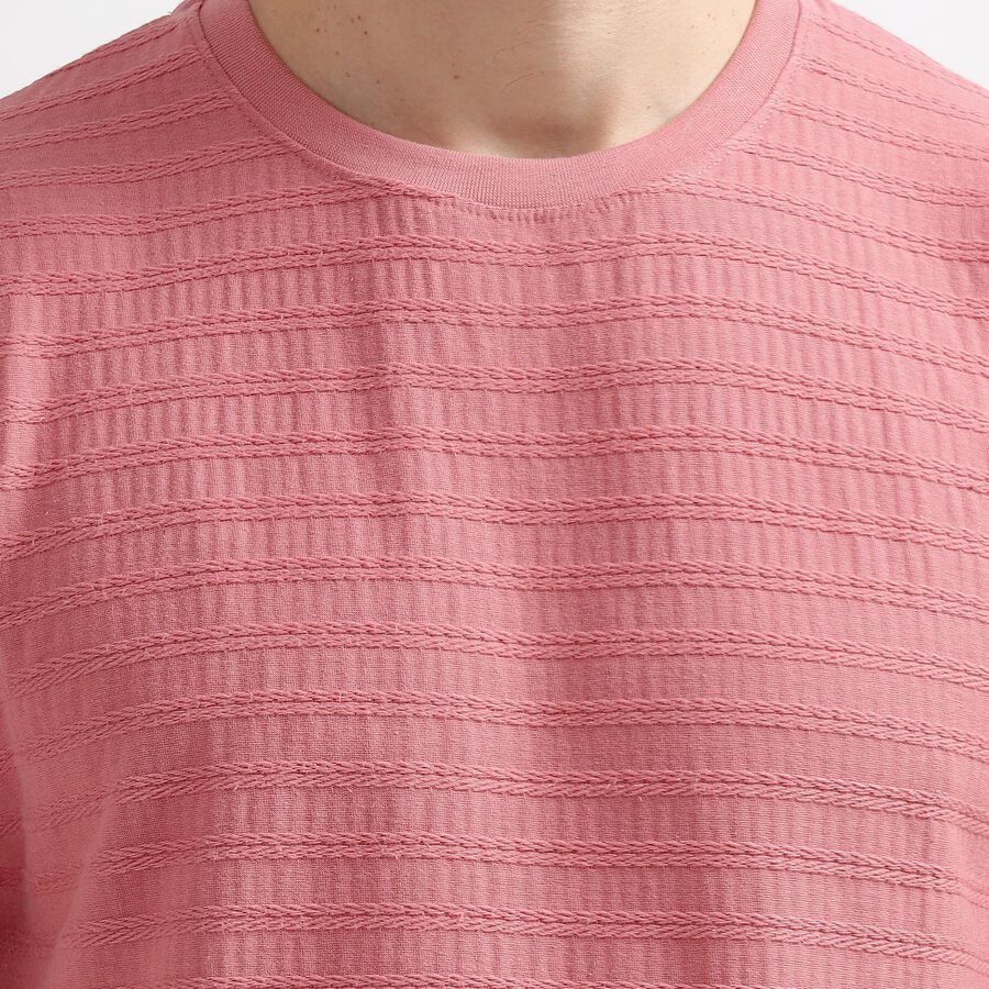 Men's Light Pink Round Neck Textured T-Shirt, Light Pink, large image number null