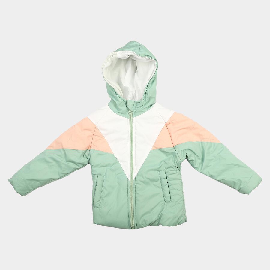Girls' Mint Green Hooded Puffer Jacket, Light Green, large