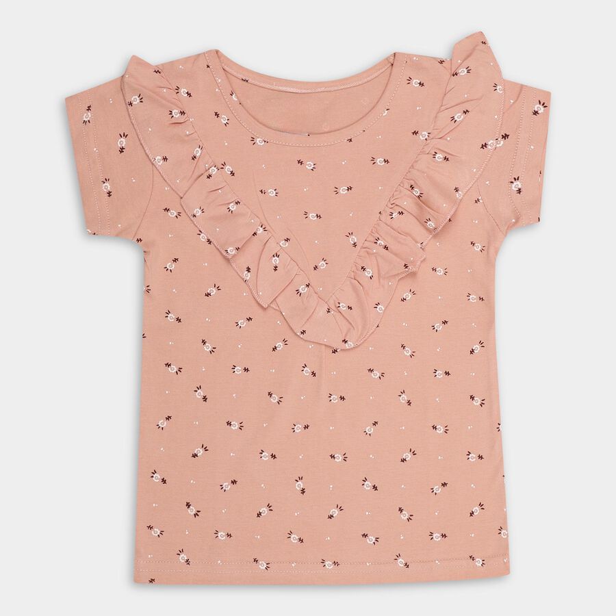 Girls' 100% Cotton T-Shirt , Peach, large