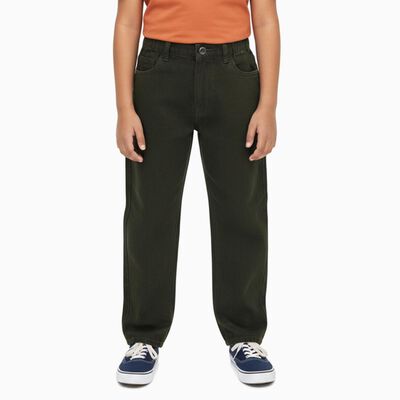 Boys' Deep Olive Relaxed Fit Elastic Waist Jeans