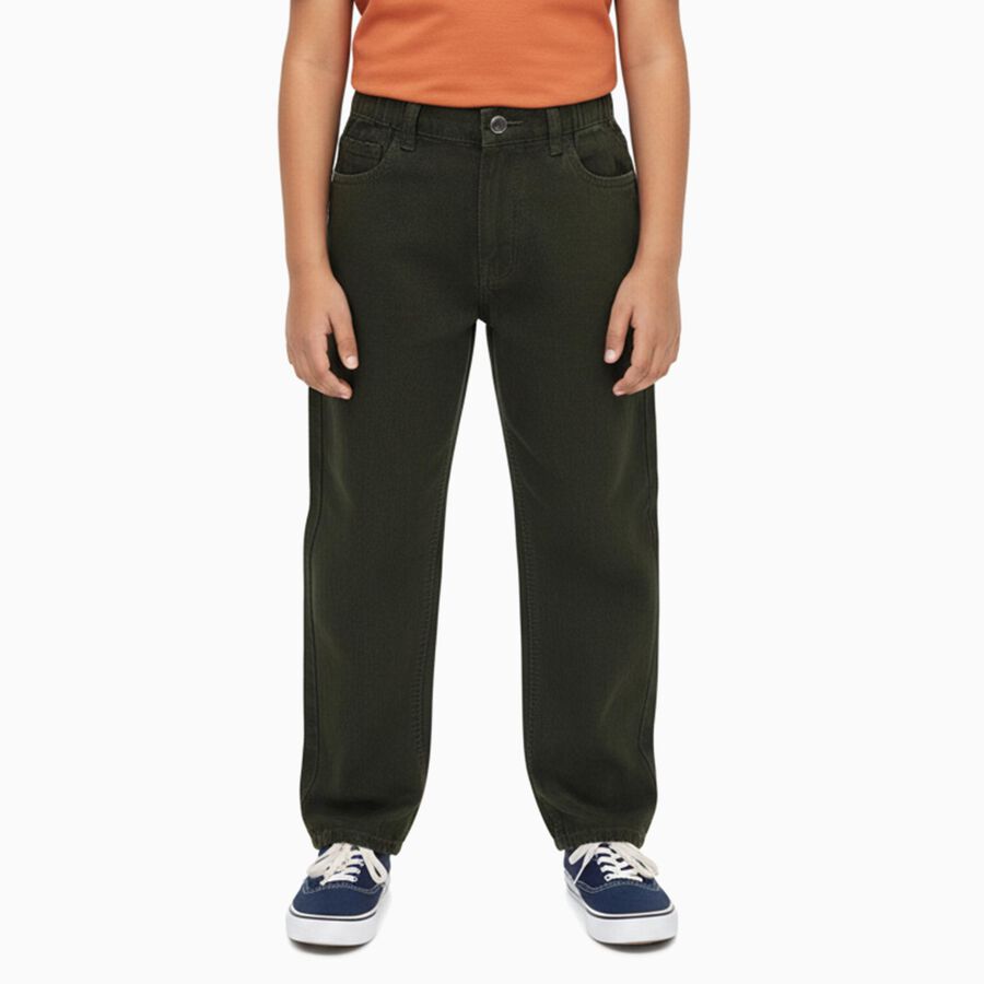 Boys' Deep Olive Relaxed Fit Elastic Waist Jeans, ओलिव, large image number null