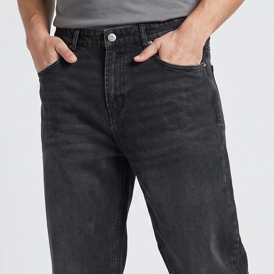 Men's Dark Grey Straight Fit Washed Jeans, गहरा ग्रे, large