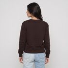 Women Brown Crew Neck Pullover Sweatshirt, Brown, small