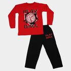Boys Red Crew Neck Graphic Print Baba Suit, Red, small