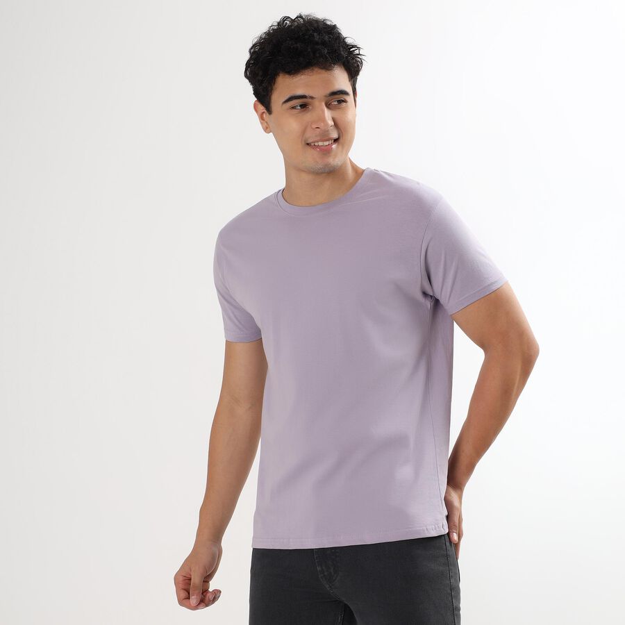 Men's 100% Cotton Round Neck Half Sleeves T-Shirt , Lilac, large image number null