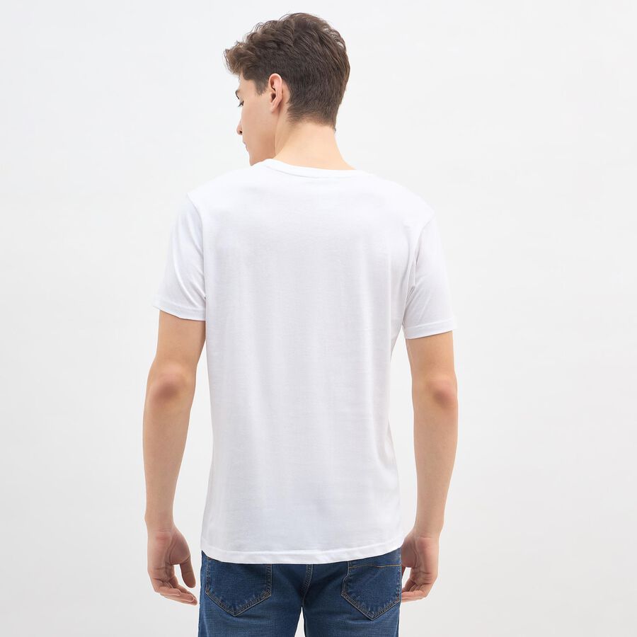 Men's Snow White Round Neck Casual T-Shirt, White, large