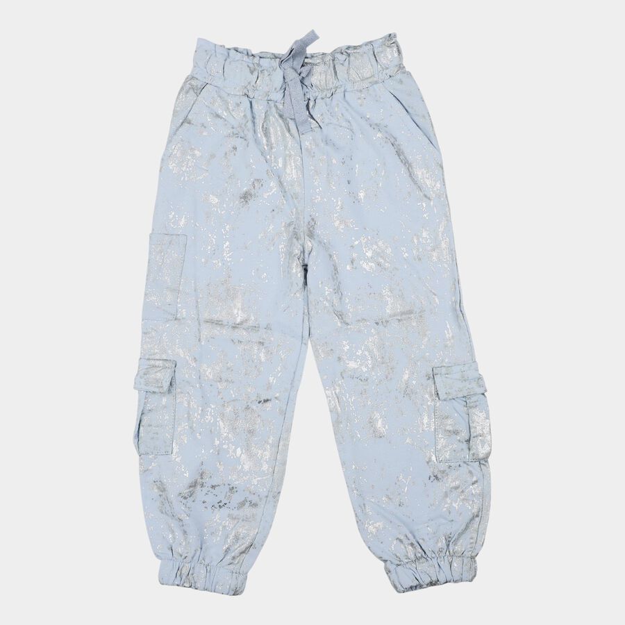 Girls' Light Blue Metallic Print Cotton Blend Pyjama, Light Blue, large