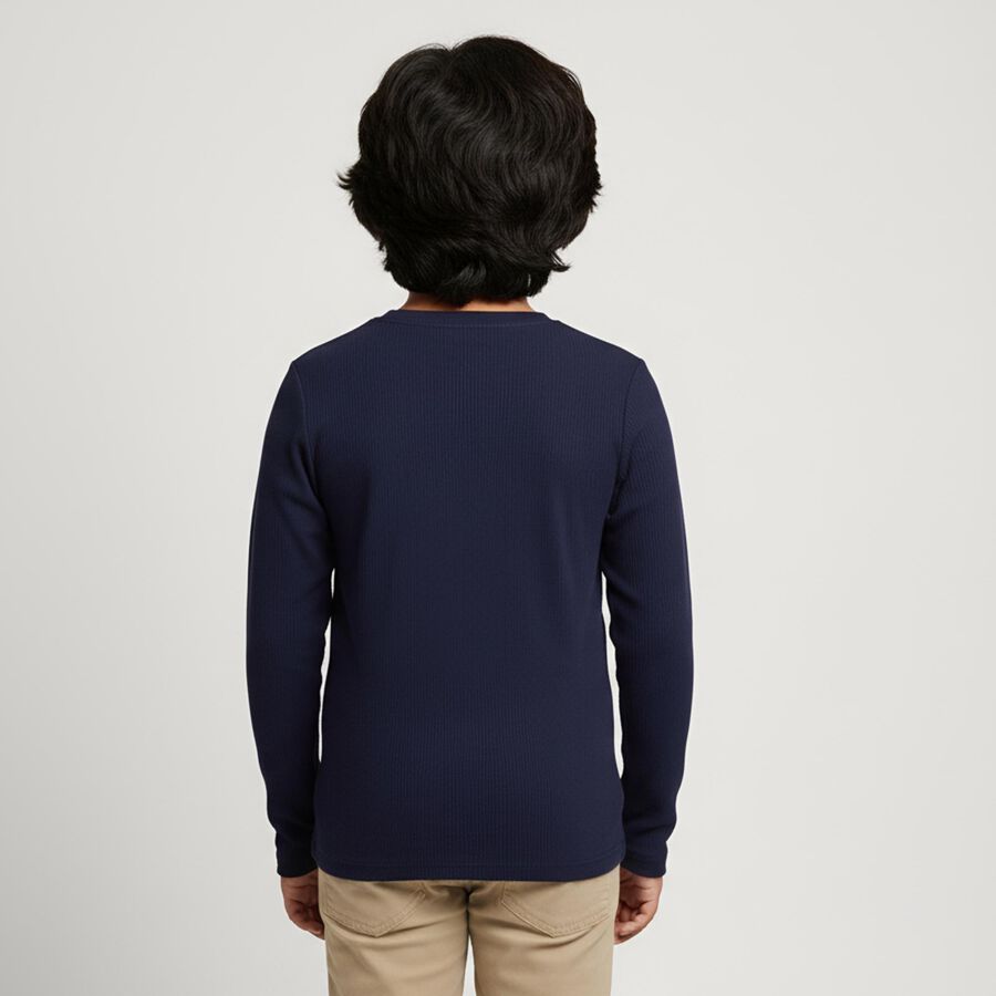 Boys' Deep Midnight Navy Blue Crew Neck Casual T-Shirt, नेवी ब्लू, large image number null