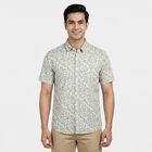 Men's Green Cotton Floral Spread Collar Regular Fit Shirt, हल्का हरा, small