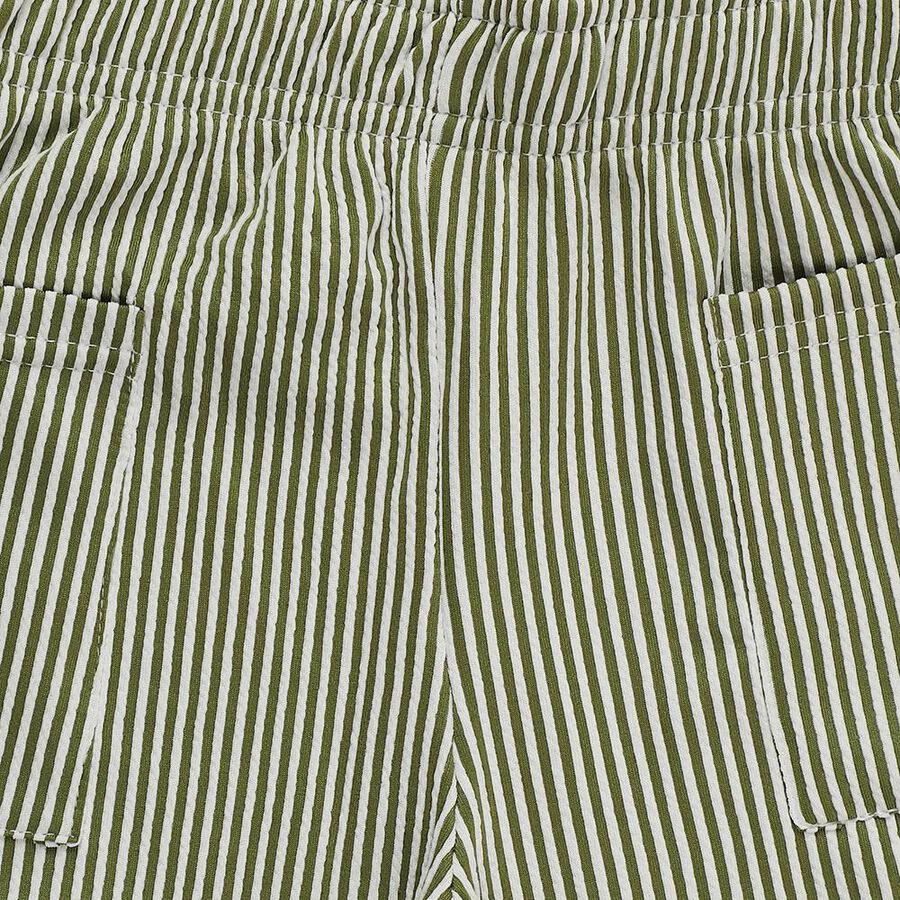 Girls' Olive Green Wide-Leg Striped Trousers, Light Green, large