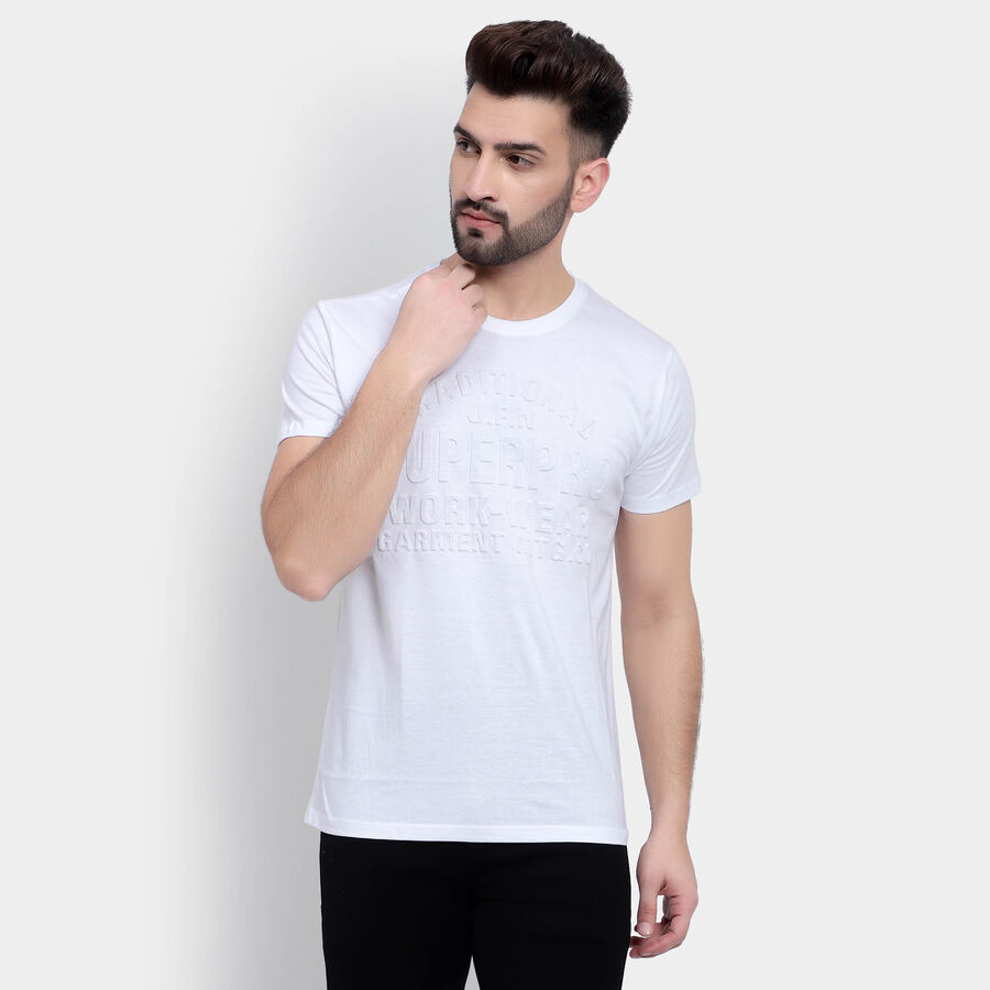 Cotton Solid Round Neck T-Shirt, White, large image number null