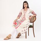 Women's White Cotton Round Neck Straight Kurta, Off White, small