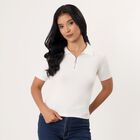 Women's White Cotton Mock Neck Minimalist Top, Off White, small