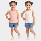 Girls' Peach Cotton Square Neck Sleeveless Vest, Peach, small