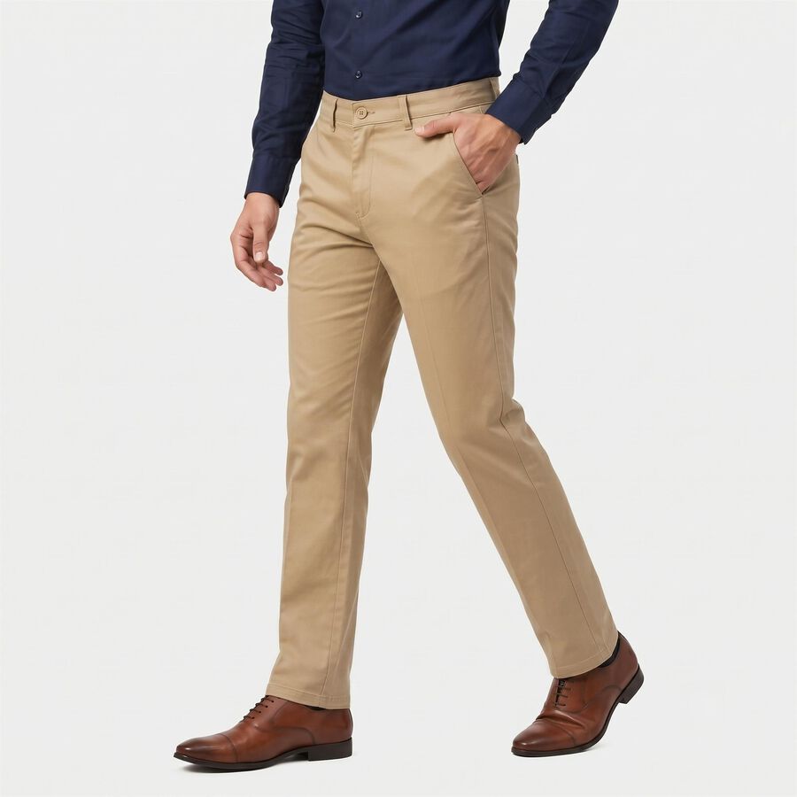 Men's Beige Slim Fit Chino Trousers, Beige, large
