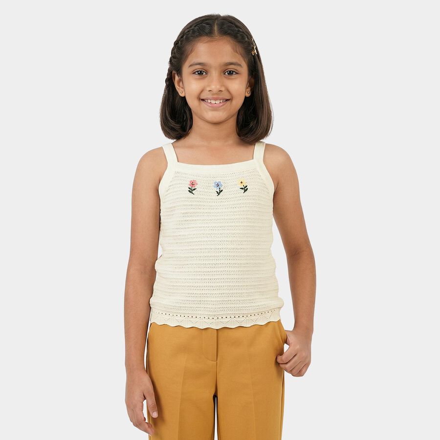 Girls White Round Neck Minimalist T-Shirt, White, large