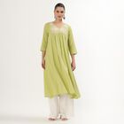 Women's Light Sage Green Cotton V-Neck Embroidered Kurta, Light Green, small image number null