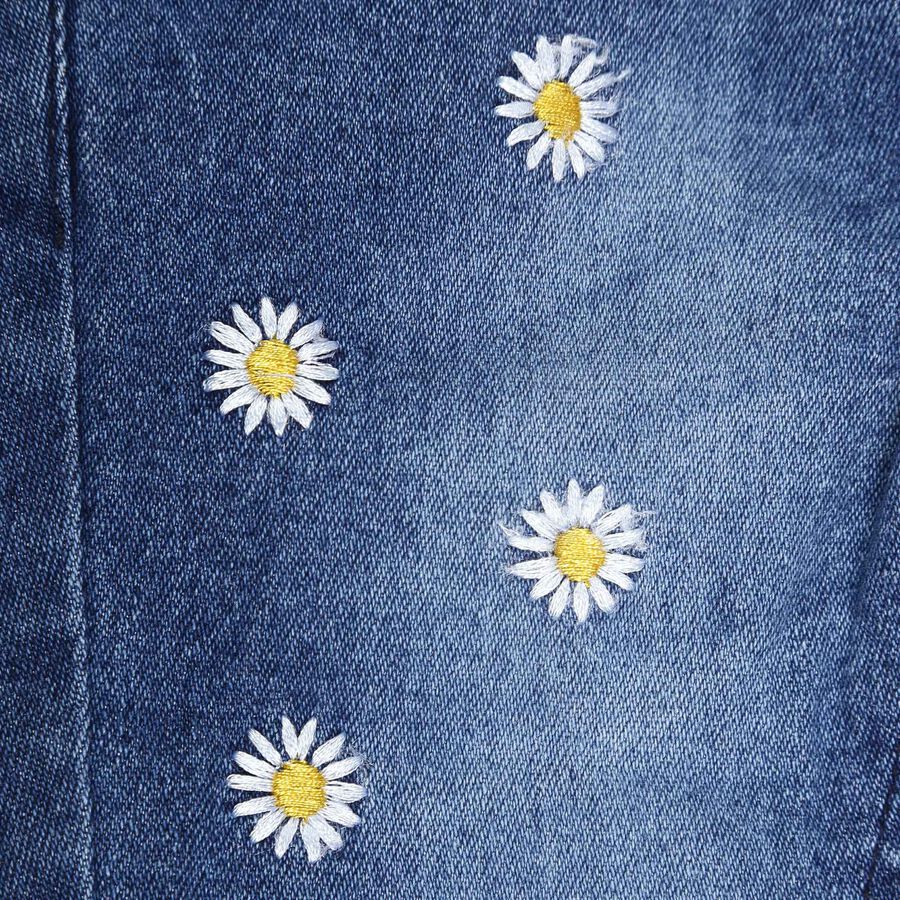 Infants Heavy Wash with Embroidery Rib Waist Regular Jeans, Mid Blue, large image number null