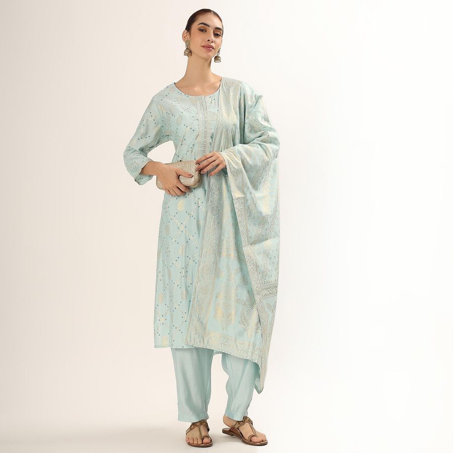 Women's Light Aqua Blue Printed Ethnic Set, एक्वा, large image number null