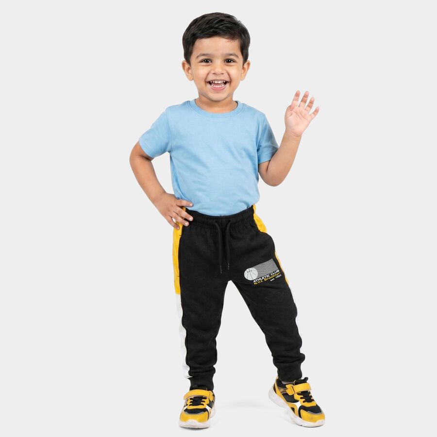 Boys' Black Jogger Graphic Printed Cotton Blend Pyjama, चारकोल, large