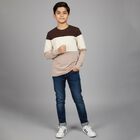 Boys' Brown and Beige Round Neck Casual T-Shirt, Brown, small image number null