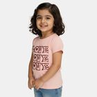 Girls' Pink Round Neck Printed T-Shirt, Light Pink, small