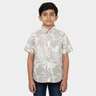 Boys' Beige Cotton Classic Collar Casual Shirt, Beige, small