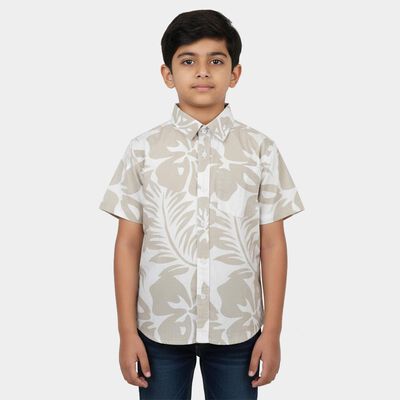 Boys' Beige Cotton Classic Collar Casual Shirt