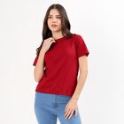 Women's Deep Crimson Red Cotton Round Neck Casual T-Shirt, Maroon, small