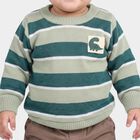 Infants' Olive Green Crew Neck Striped Pullover, ओलिव, small