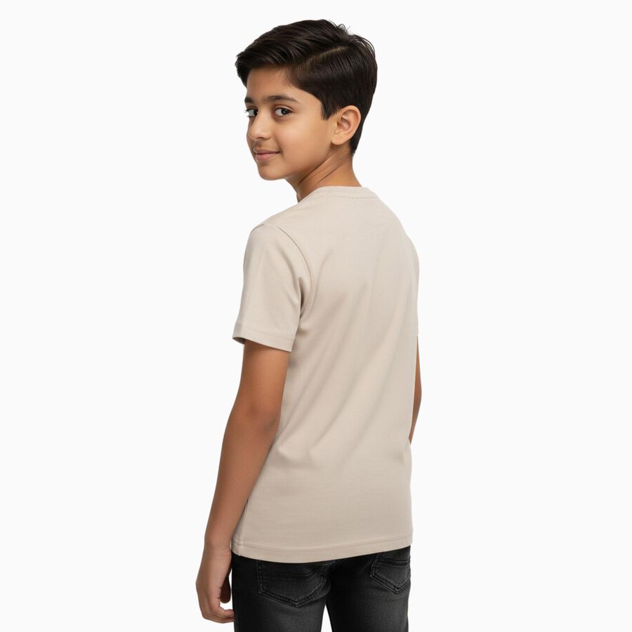 Boys Light Beige Round Neck Casual Half Sleeve T-Shirt, Beige, large