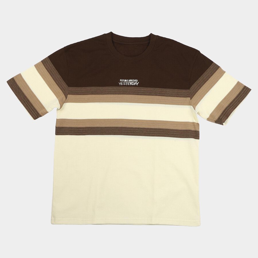 Men's Cream Round Neck Regular T-Shirt, ऑफ व्हाइट, large