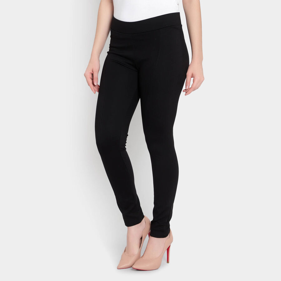 Solid Mid Rise Trousers, Black, large image number null
