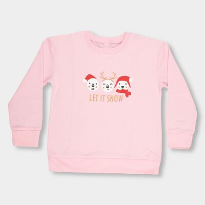 Girls Light Pink Crew Neck Printed Sweatshirt