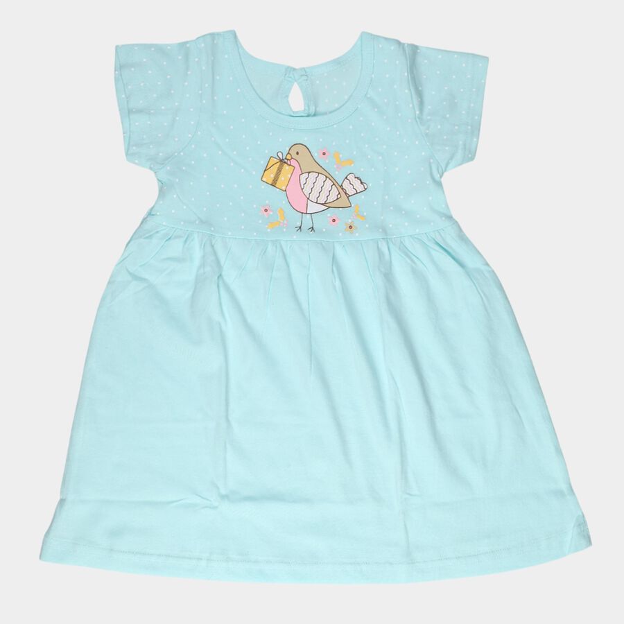 Infants' Light Green Regular Fit Lace Trim Frock, Light Green, large