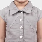 Girls' Grey Shirt Style Belted Frock, हल्का ग्रे, small