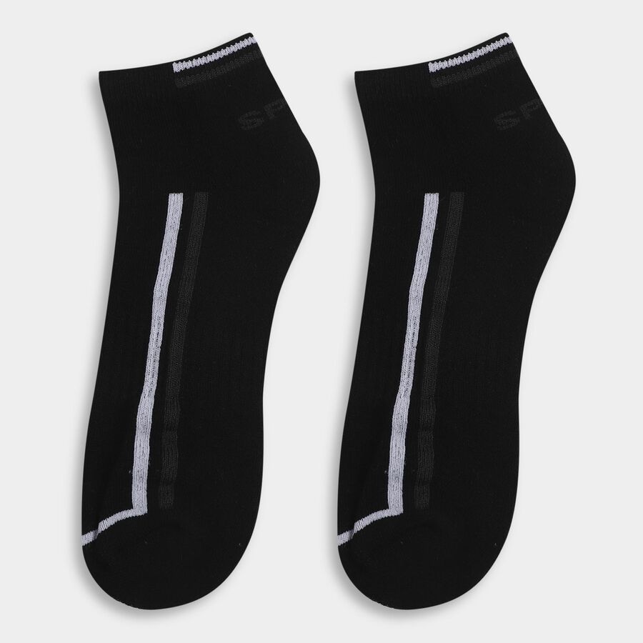 Men's Grey, White and Black Regular Fit Striped Ankle Socks Pack of 3, White, large