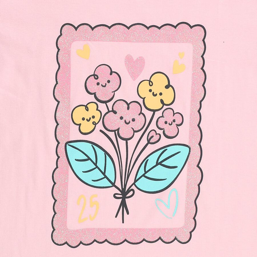 Girls' 100% Cotton T-Shirt, हल्का गुलाबी, large