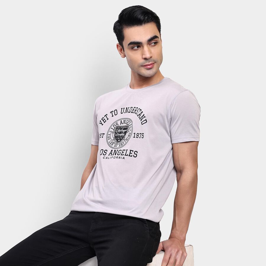 Men's Round Neck Half Sleeves T-Shirt, Light Grey, large image number null