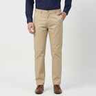 Men's Beige Flat-Front Trousers, गहरा पीला, small