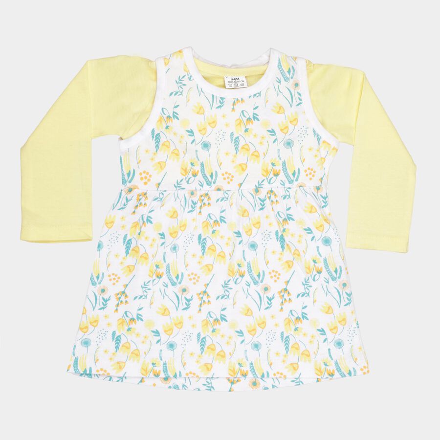 Infants Cotton Printed Frock, Yellow, large image number null