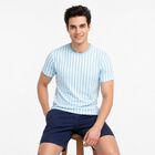 Men's Light Blue Round Neck Striped Regular Drifit T-Shirt, हल्का नीला, small