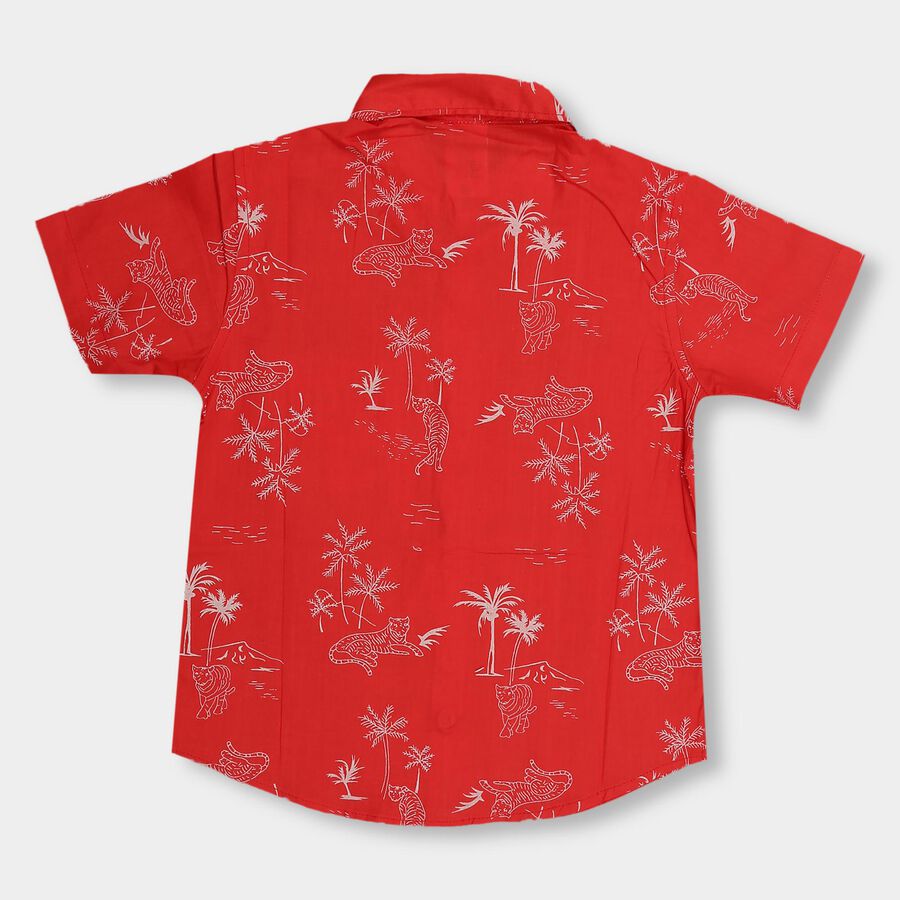 Boys' Bright Cherry Red Cotton Regular Collar Casual Shirt, Red, large image number null