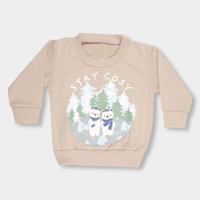 Infants Light Beige Crew Neck Casual Sweatshirt