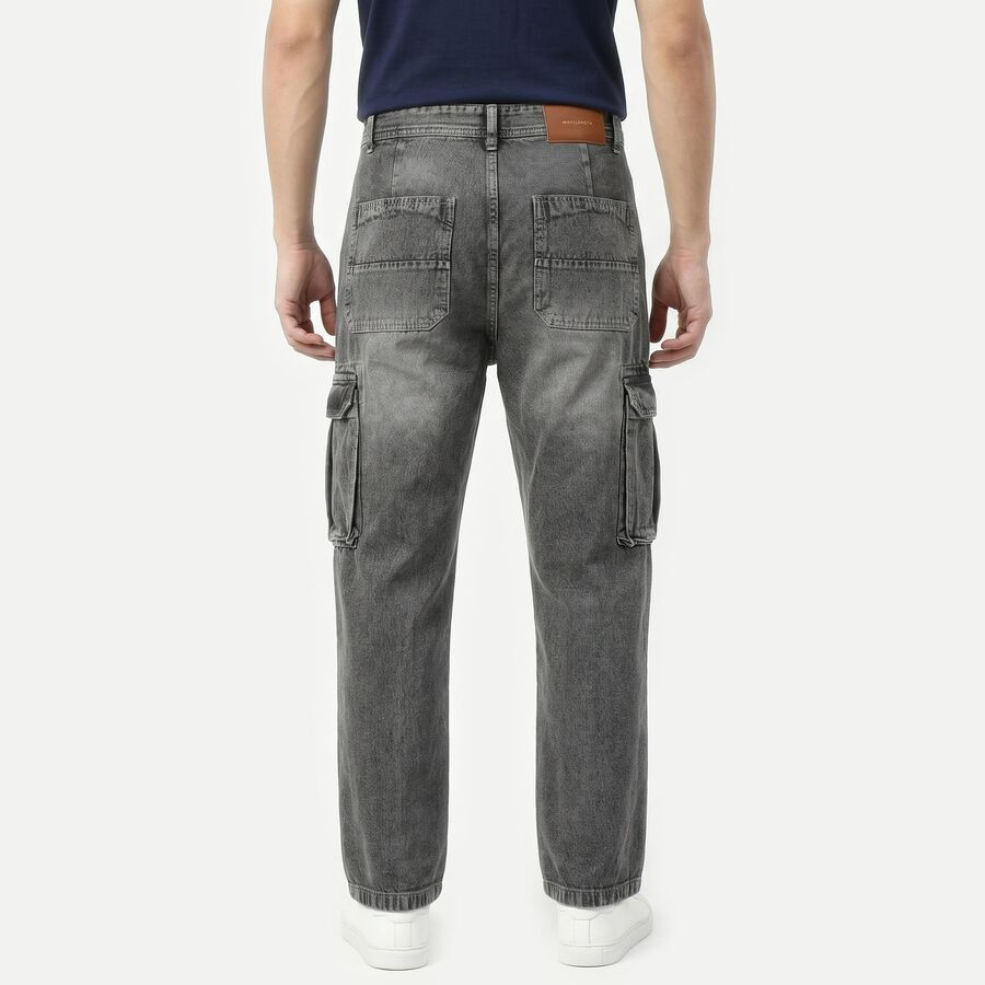 Men's Grey Cargo Fit Washed Jeans, Light Grey, large