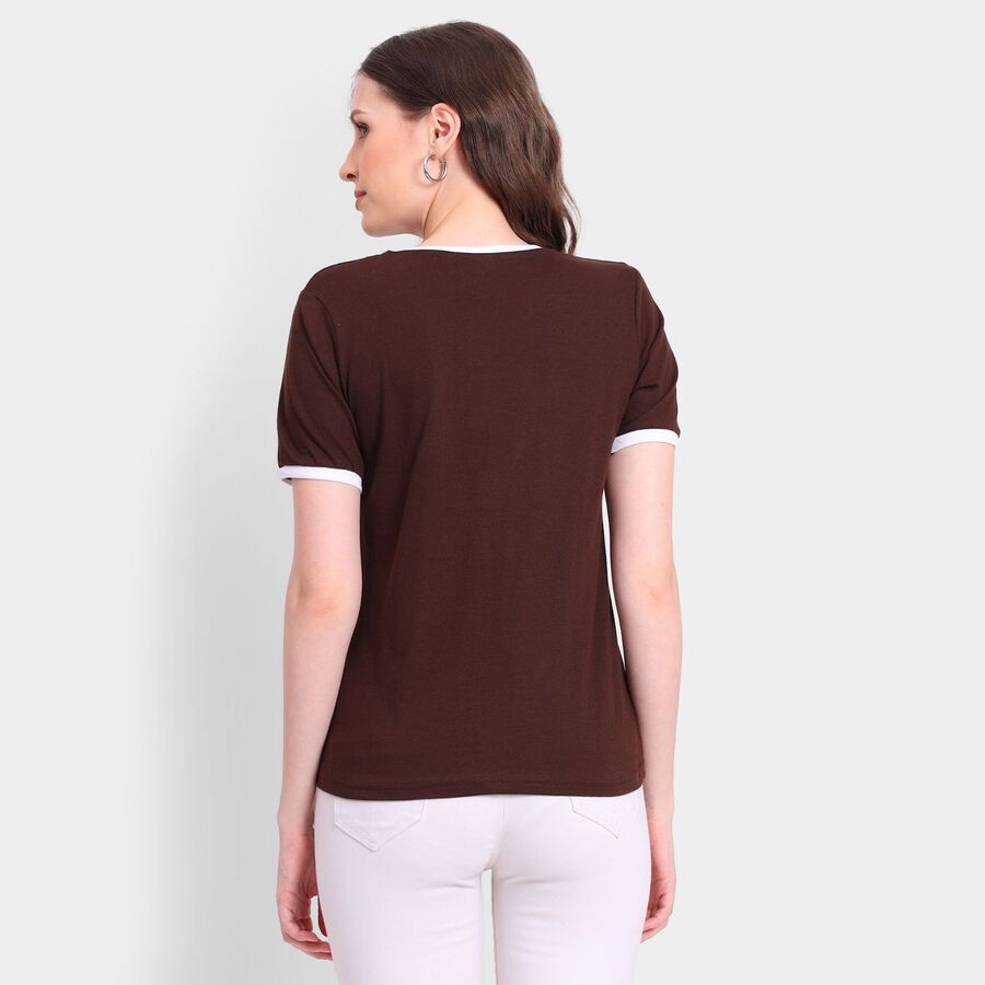 Ladies' Cotton Round Neck T-Shirt, भूरा, large image number null