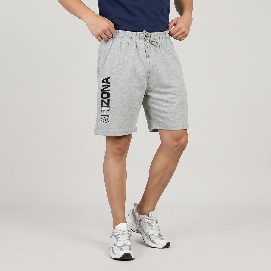 Men's Grey Regular Fit Printed Athletic Bermuda Shorts, Melange Mid Grey, large