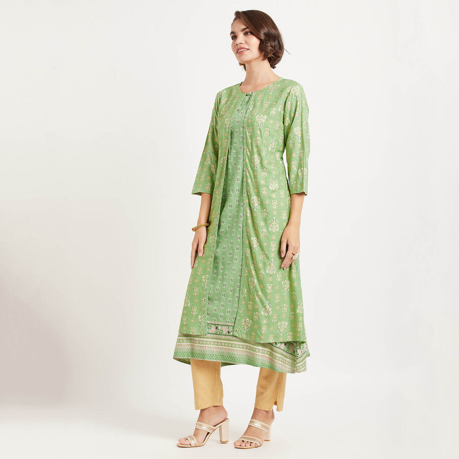 Solid 3/4Th Sleeves Kurta, Light Green, large image number null