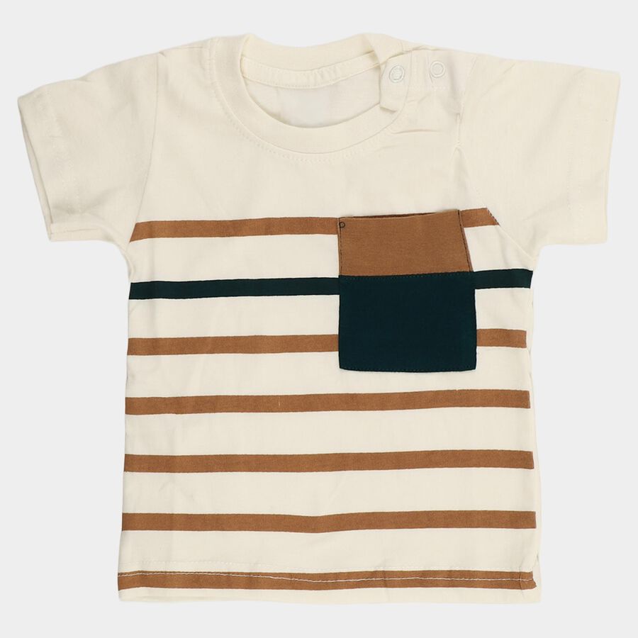 Infants Off-White Cotton Round Neck Casual T-Shirt, Off White, large